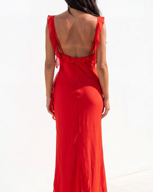 Red Ruffle Maxi Dress