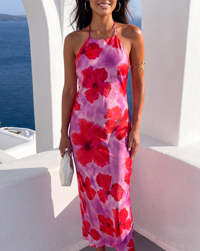 Pink Multi Floral Halter Maxi Dress