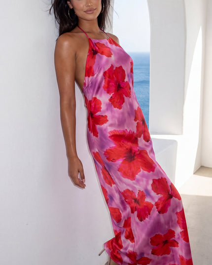 Pink Multi Floral Halter Maxi Dress