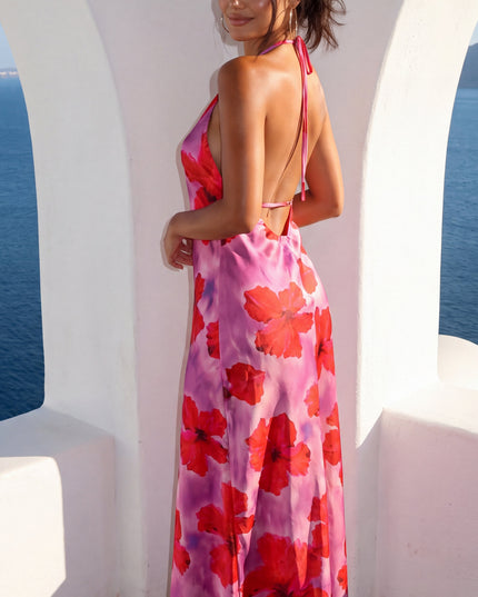 Pink Multi Floral Halter Maxi Dress