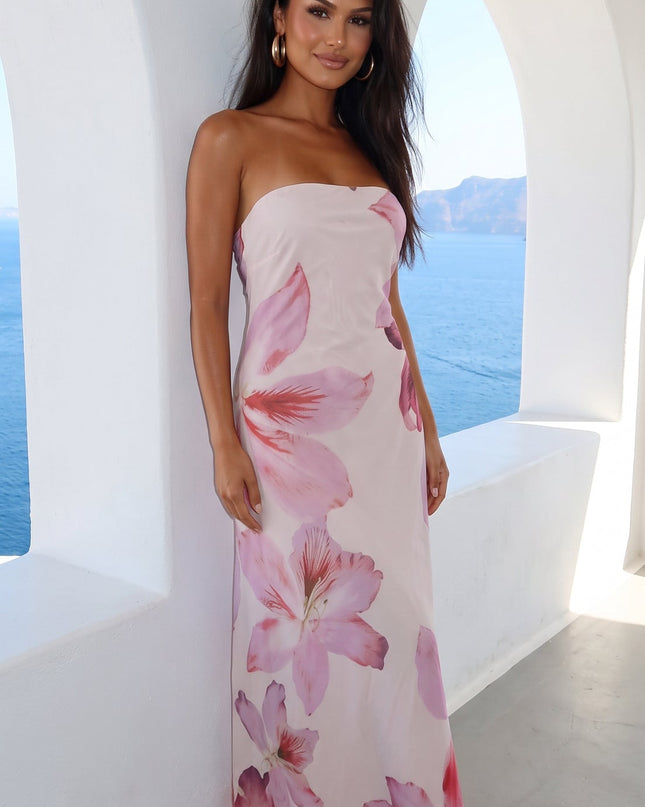 Pink Multi Floral Strapless Maxi Dress