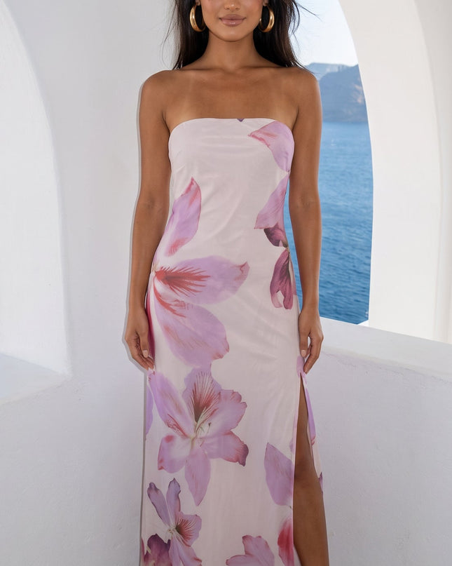 Pink Multi Floral Strapless Maxi Dress