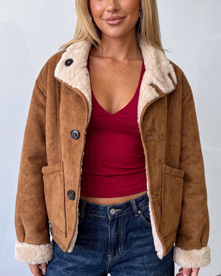 Brown Multi Reversible Suede Shearling Aviator Jacket