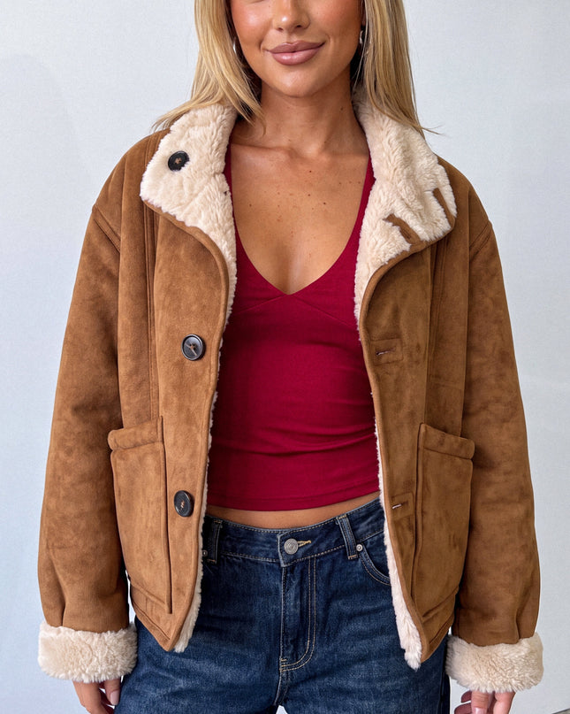 Brown Multi Reversible Suede Shearling Aviator Jacket