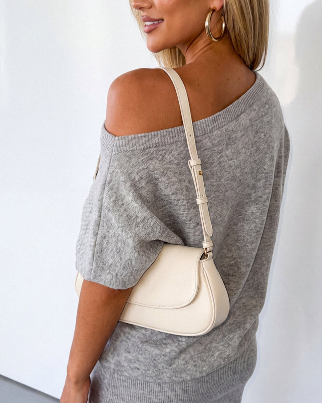 Gray Off Shoulder Drop Waist Sweater Dress