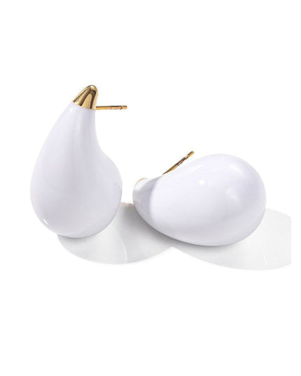 Gold White Drop Stud Earrings
