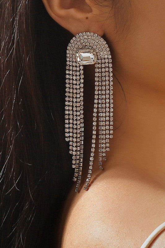 Silver Rhinestone Cascade Earrings