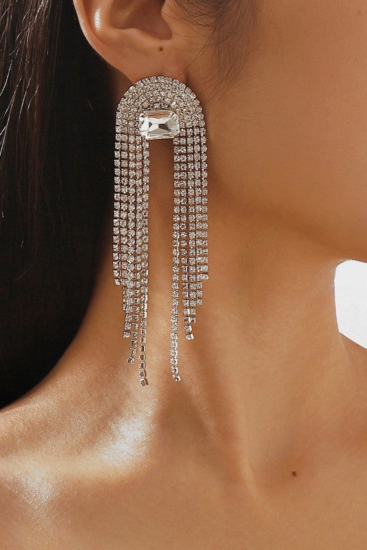 Silver Rhinestone Cascade Earrings