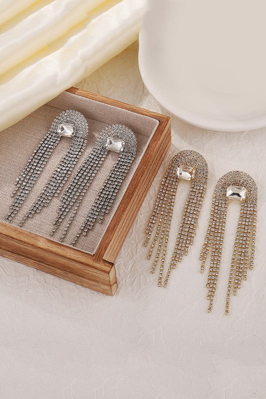 Silver Rhinestone Cascade Earrings