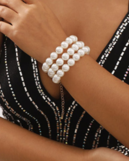 White Statement Layered Pearl Bracelet