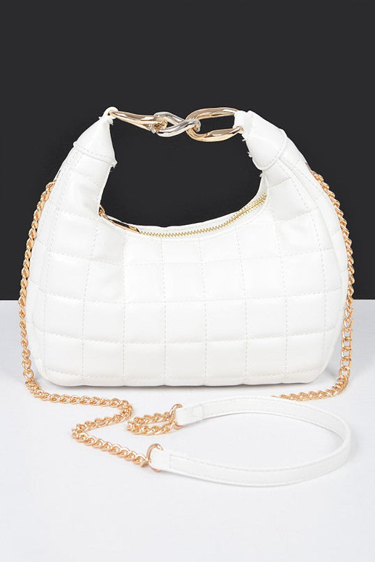 White Quilted Faux Leather Hobo Bag