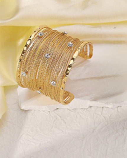 Gold Rhinestone Metal Multi-layer Wire Cuff Bracelet