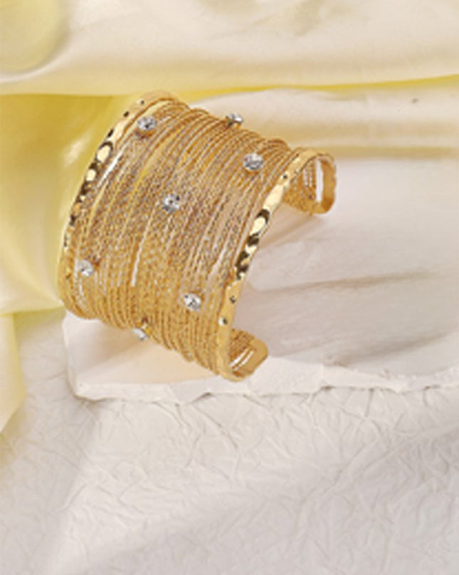 Gold Rhinestone Metal Multi-layer Wire Cuff Bracelet