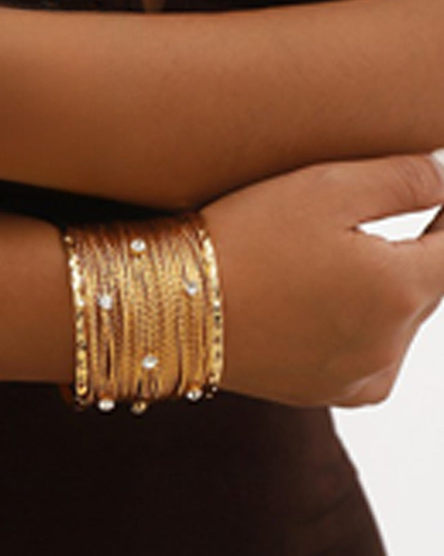 Gold Rhinestone Metal Multi-layer Wire Cuff Bracelet