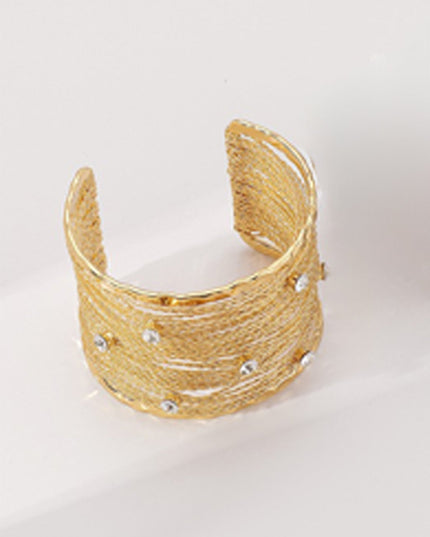 Gold Rhinestone Metal Multi-layer Wire Cuff Bracelet
