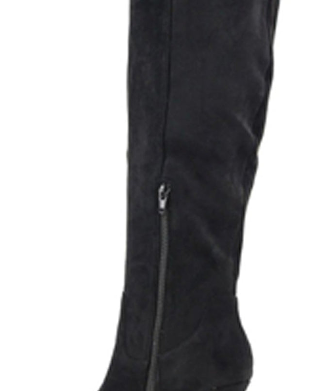 Black Faux Suede Pointed Toe Boots