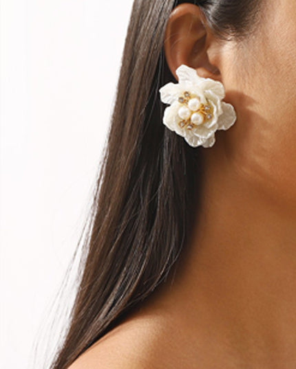 White Pearl Resin Flower Stud Earrings