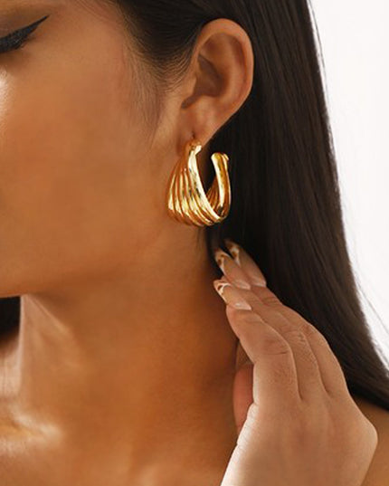 Gold Twist Metal Striped Hoop Earrings