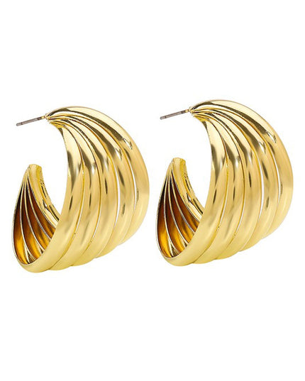 Gold Twist Metal Striped Hoop Earrings