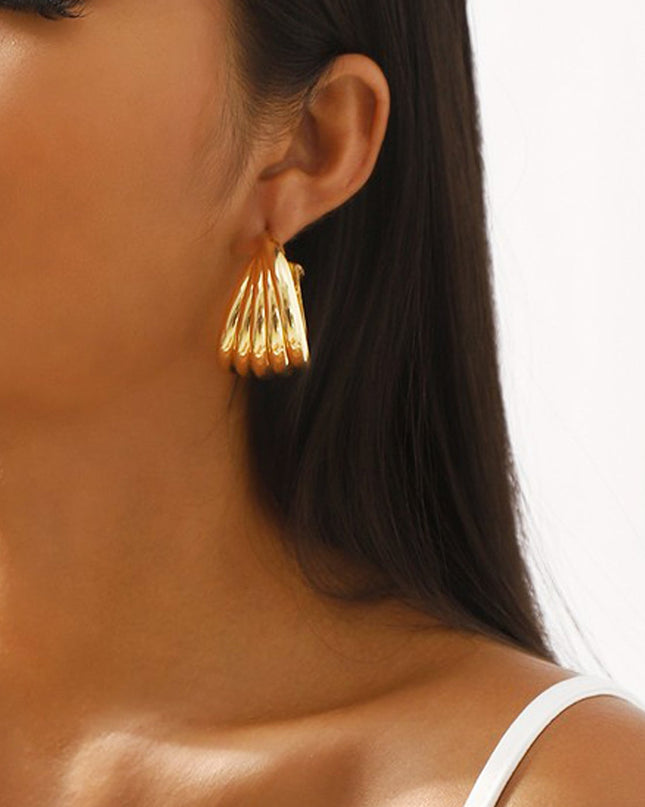 Gold Twist Metal Striped Hoop Earrings