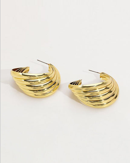 Gold Twist Metal Striped Hoop Earrings
