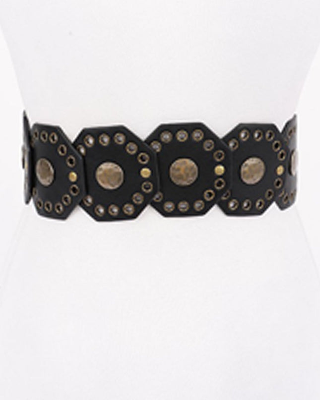 Black Luxe Gold Disc Faux Leather Boho Western Waist Belt