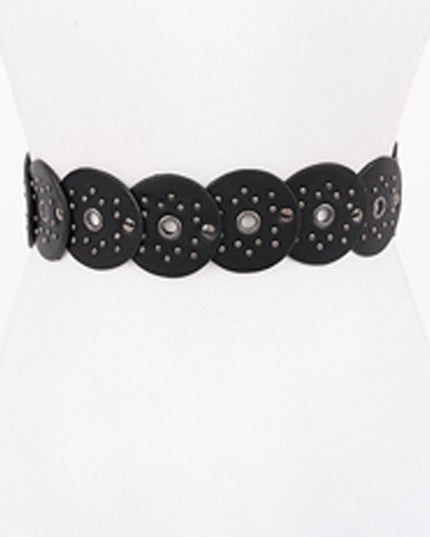 Black Silver Disc Faux Leather Boho Western Waist Belt