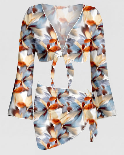 Blue Multi Floral Print Bikini Cover-Up Set