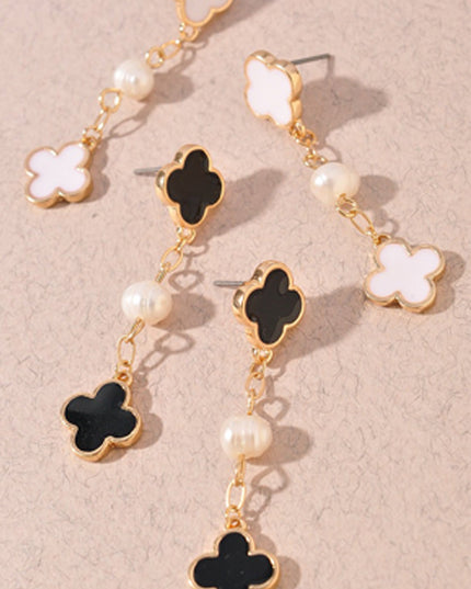 White & Fresh Water Pearl Chain Earrings