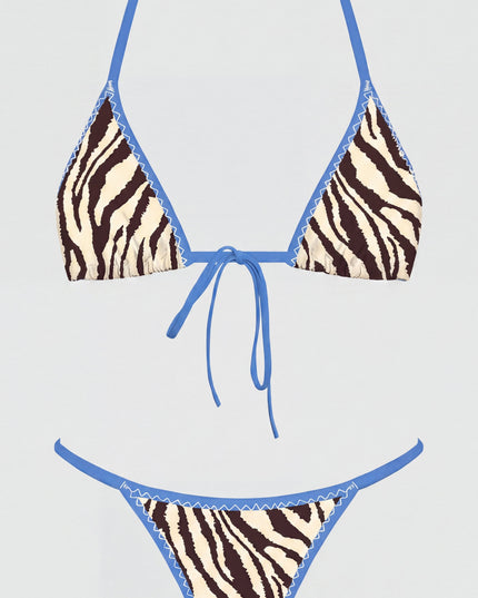 Blue Multi Zebra Contrast Bikini Set