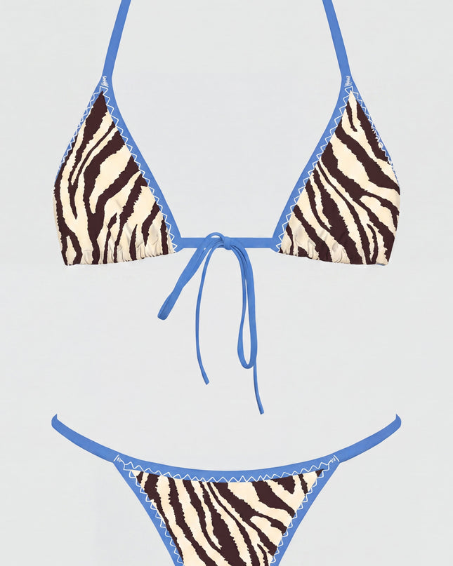 Blue Multi Zebra Contrast Bikini Set