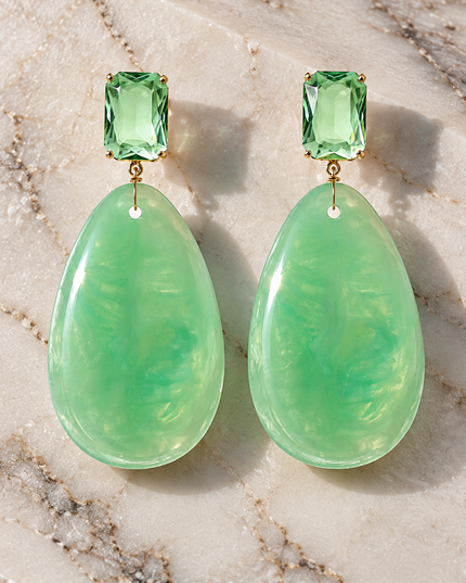 Mint Stone Crystal Drop Earrings