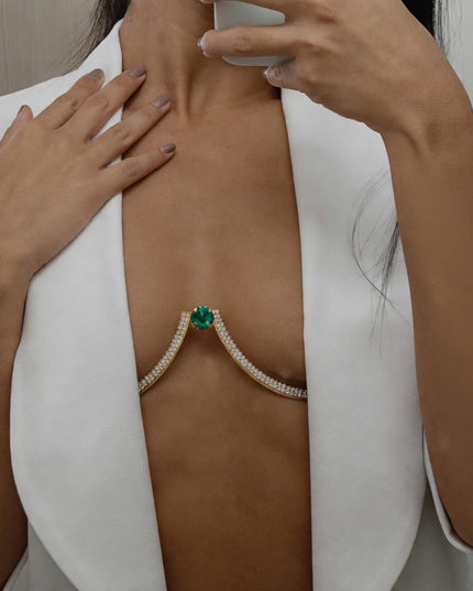 Gold Green Crystal Bra Chain