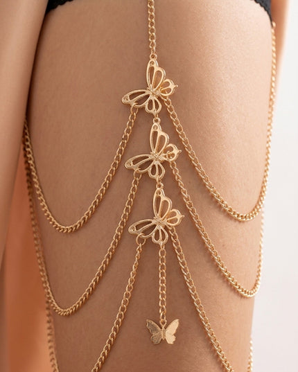 Gold Butterfly Cascade Thigh Chain