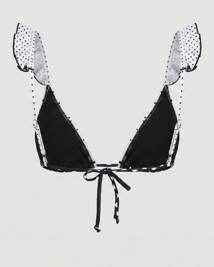 Black Ruffle Polka Dot Bikini Set