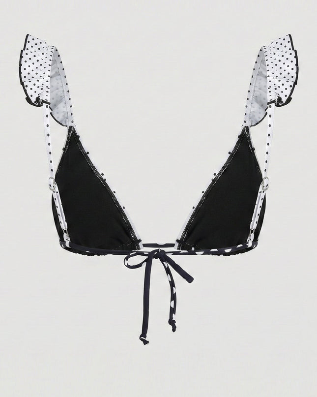Black Ruffle Polka Dot Bikini Set
