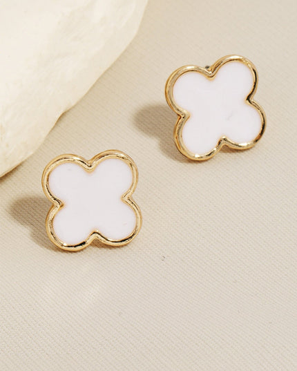White Gold Dipped Clover Stud Earrings