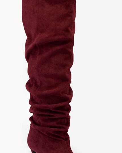 Burgundy Suede Ruched Boots