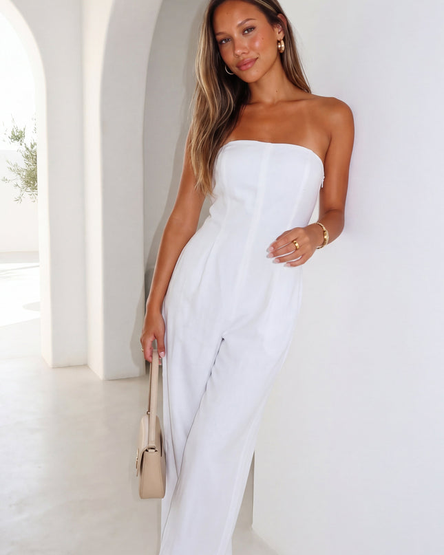 White Tube Wide Leg Jumpsuit