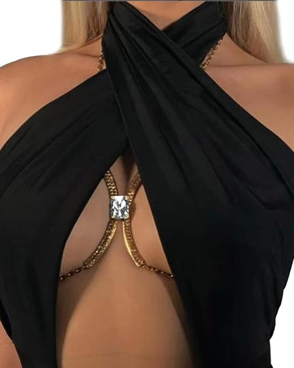 Gold Rhinestone Bra Chain