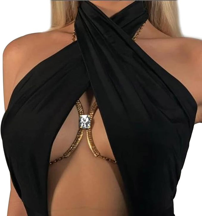 Gold Rhinestone Bra Chain