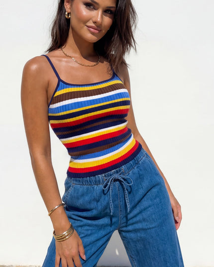 Blue Multi Stripe Knit Cami Top