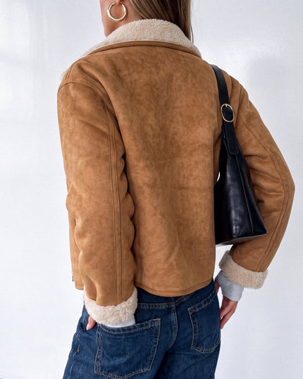 Brown Multi Reversible Suede Shearling Aviator Jacket