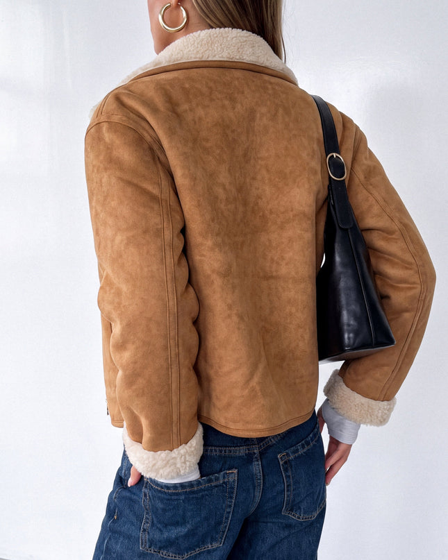 Brown Multi Reversible Suede Shearling Aviator Jacket