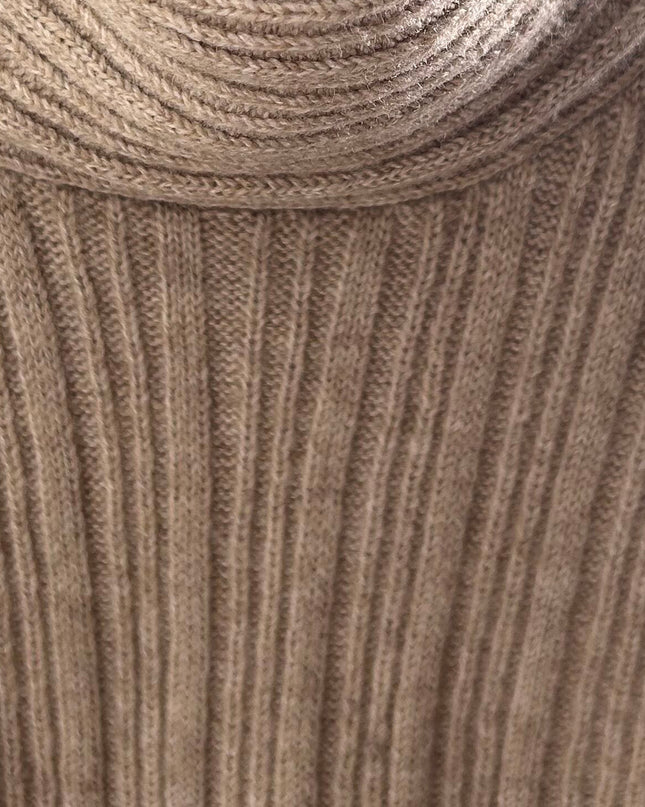 Taupe Beige Oversized Ribbed Off Shoulder Sweater