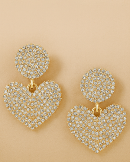 Gold Heart Rhinestone Earrings