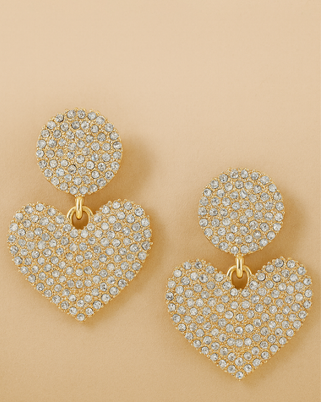 Gold Heart Rhinestone Earrings