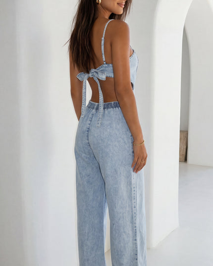 Blue Denim Cutout Jumpsuit