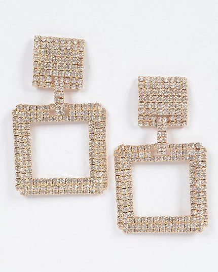 Gold Square Rhinestone Earrings