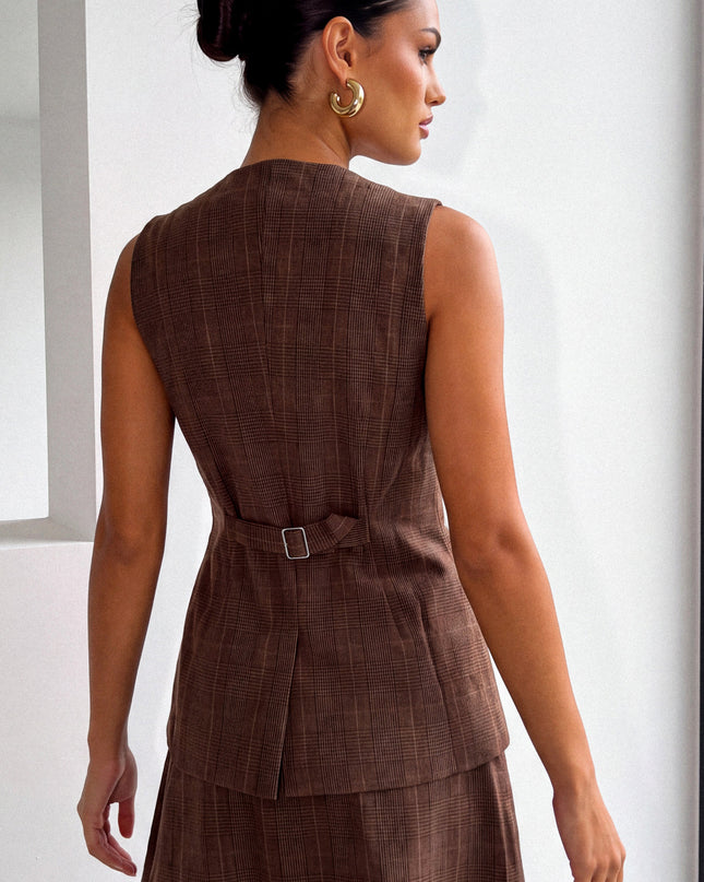 Brown Sabina Plaid Set